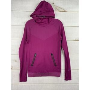 Nike Pro Dri-Fit Hyperwarm Womens S Dark Pink Sweatshirt Hoodie Thumb Holes Run